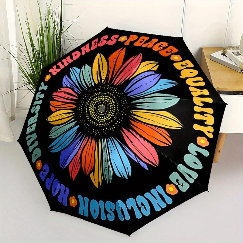 1pc Peace flower Automatic Folding Umbrella, 8-Rib Sturdy Canopy, Portable Travel Umbrella for Outdoor Use,110