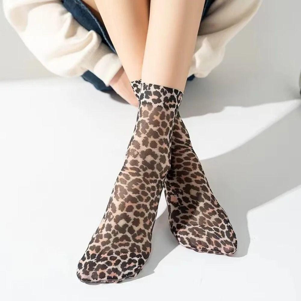 Durable Short Socks Soft Women Socks Fashion Chic Leopard Print Mesh Socks Christmas Gifts