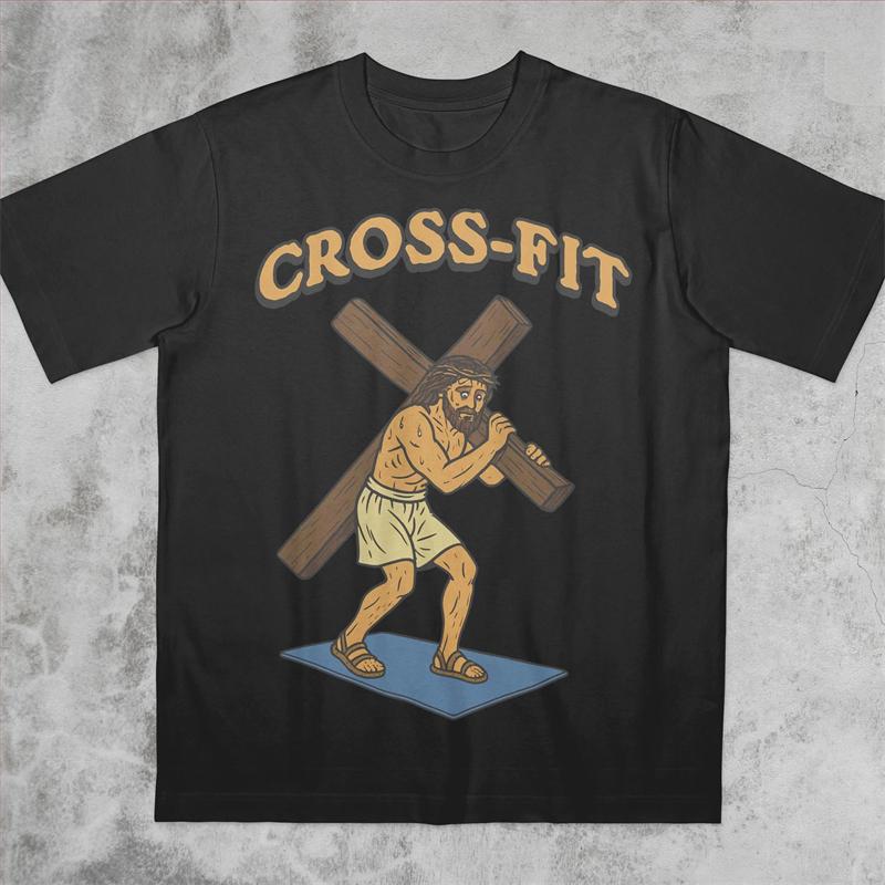 Camiseta con Estampado de Palabras de Jesús para Hombre Estilo Cross-fit Hip Hop Street Manga Corta Camisetas de Color Sólido Casual Moda de Verano