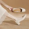 Giant Soft~ French Leather Square Head Soft Leather Single Shoes Versatile Temperament Thick Heel Light Mouth Bridesmaid Shoes Professional High Heels