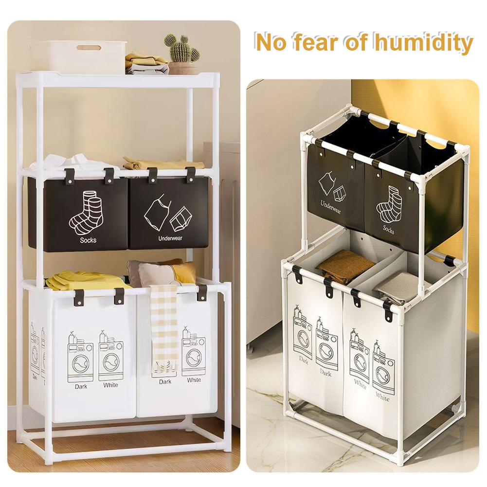 Laundry Sorter Basket Dirty Clothes Hamper 2/3 Layer Clothing Storage Rack Waterproof Clothing Sorting Basket for Laundry Room