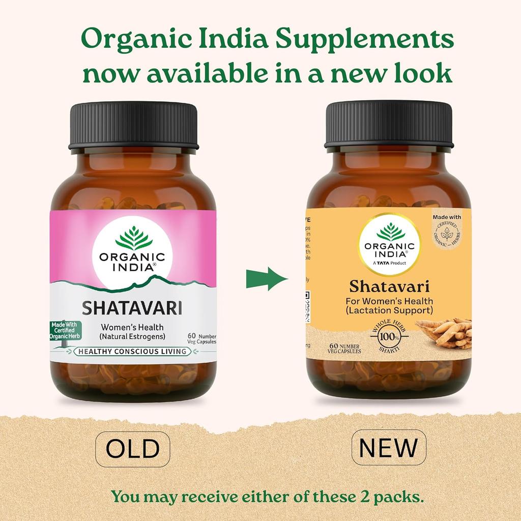 ORGANIC INDIA Cápsulas Shatavari Vitalidade Feminina Para Equilíbrio de Energia e Bem-Estar Diário Pacote com 60 Cápsulas Vegetais