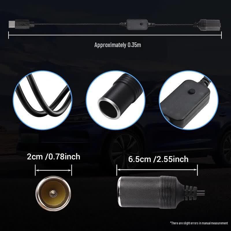 Adjustable Voltage Type-C To Car Cigarette Lighter Adapter Cable