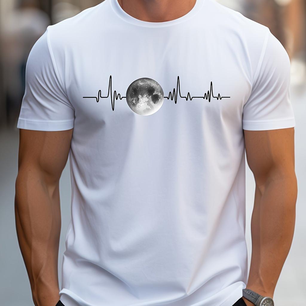 Summer Round Neck 3D Simple Pattern Print Top Fashionable Casual Short Sleeved Men's T-shirts