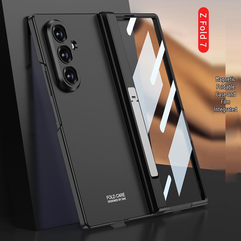 Capa Protetora Magnética Samsung Z Fold7: Cor Sólida, Recortes Precisos, Suporte de Tela Dobrável, Design de Bolsa Lateral para Homens.