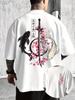 2026 New Style Mens Summer Japanese YinYang Carp Fish and Samurai Sword Pattern Loose Comfortable TShirt