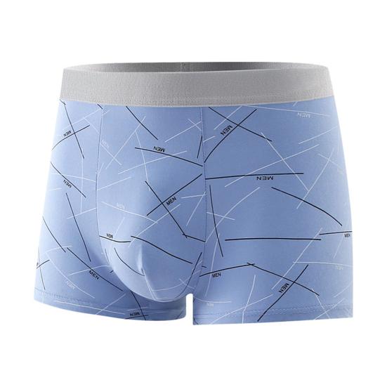 Men Boxer Underwear Elastic Mid-Waist Design Tight Cut Shorts Briefs Lines Print U-Convex Panties Daily Wear