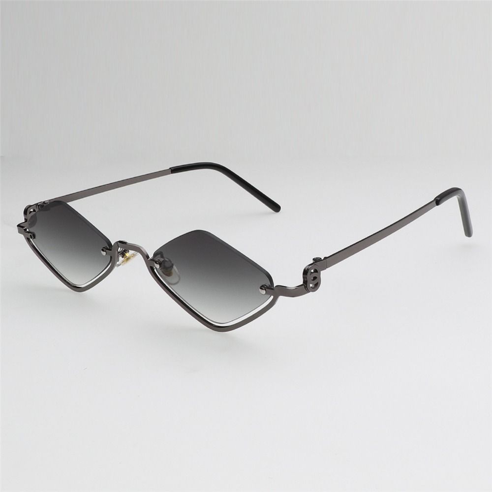 Trendy Diamond-Shaped Women Sunglasses Small Metal Vintage Hip Hop Narrow Half Frame Shades for Women Men
