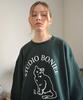 BONIEE [Fleece Lined] Cat Symbol Cat Logo Graphic Oversized Sweatshirt Green