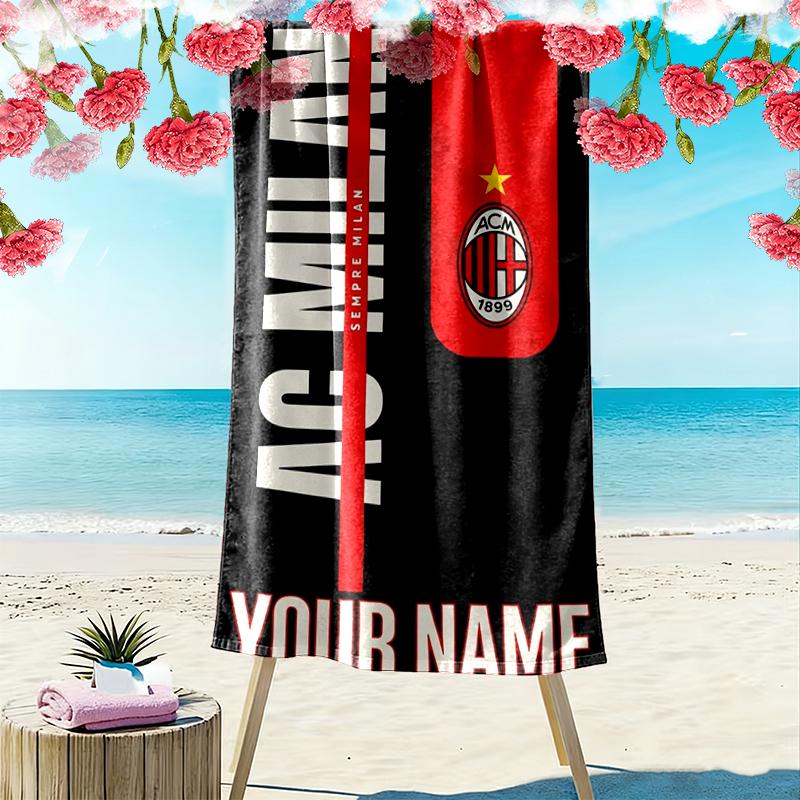 Personalisatie Naam Ac Milan Print Strandlaken, Groot Zacht Sneldrogend Handdoek voor Strand Camping Zwemmen