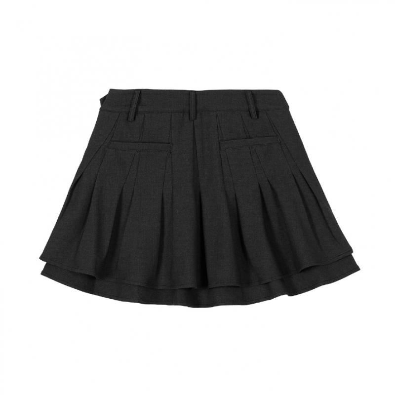 Goxo Charcoal Two Layer Skirt Metal Heart