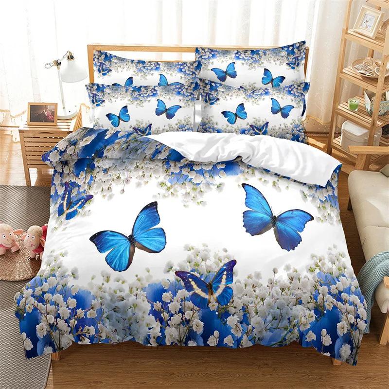 Butterfly Pattern Bedding Set 3D Digital Printing Fashion Design Decoration King Size Set Three-piece Set