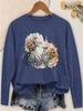Women's Casual Long Sleeve Tee with Bike & Floral Print, Soft Crew Neck Pullover for Commute, Vacation & Outdoor Daily Wear, Gift, Local Shipping