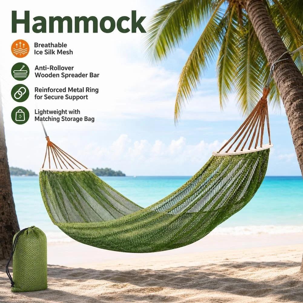 Hammock Without Stand, Portable Lightweight Camping Hammock with Tree Straps  Storage Bag, Outdoor Rope Hammock Replacement for Travel