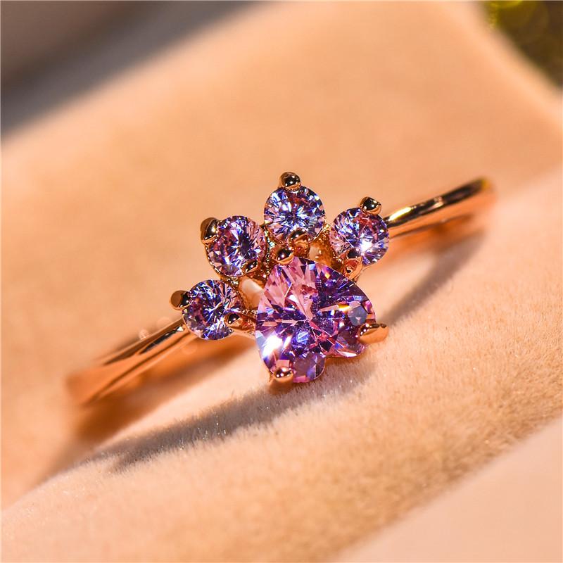 Cute Female Bear Paw Cat Claw Adjustable Ring Rose Gold Color Open Wedding For Women
