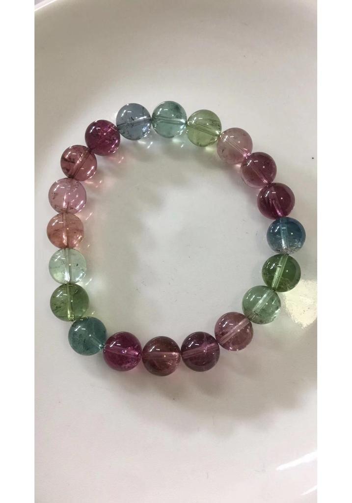 Colorful Natural Tourmaline Multi-Strand Bracelet - Rainbow Watermelon Ice Cream Macaron Design