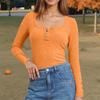 Women's  And Winter Slim Bottom T-shirt Fashion Casual Solid Color U Neck Pullover Long Sleeve Top