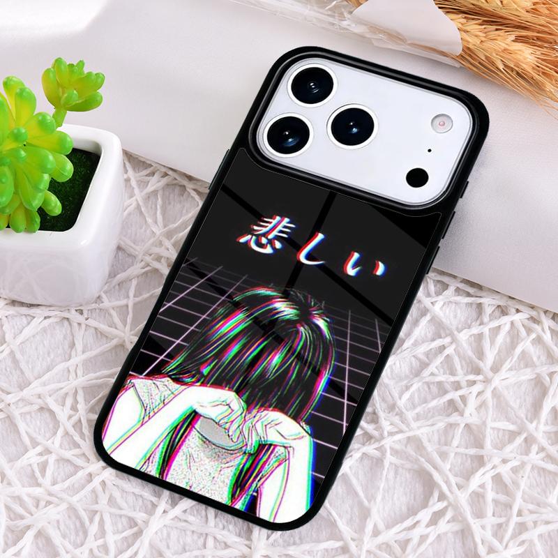 Trauriges Mädchen Japanischer Anime Stoßfeste Handyhülle für iPhone 17 Air 16e 15 11 12 14 13 Pro Max Hülle Coque