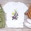 (Asian Size) Tee Top Flower Printing Style Trend Clothing Casual Short Sleeve Fashion Tshirt Women Print Lady Female Graphic T-shirt