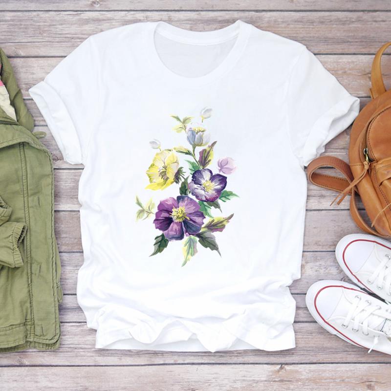 (Dimensione asiatica) Maglietta Top Fiore Dolce Tendenza Carino Stile Anni '90 Abbigliamento Casual Manica Corta Moda T-shirt Donna Stampa Signora Femminile T-shirt Grafica