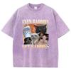 T Shirt Vintage Washed Cotton T-Shirt Even Baddies Get Saddies Cat Meme Graphic Tee Casual Streetwear Spring Summer