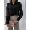 Sommer Damen Einfarbig Spitze Nähte Revers Cool Atmungsaktive Shirt Langarm Shirt Weiblich