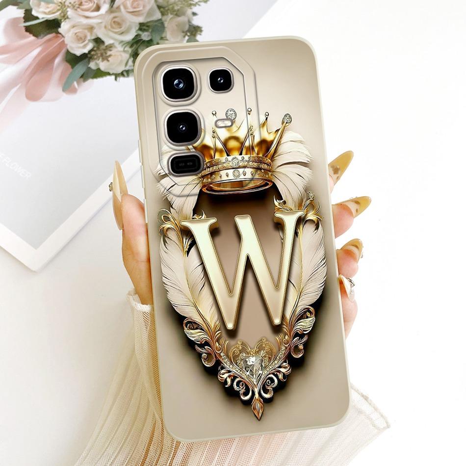 For Infinix Note 50 Pro 4G X6855 X6858 Feather Crown Initial Letter Phone Case For Infinix Note50 4G 50Pro Soft Silicone Bumpers