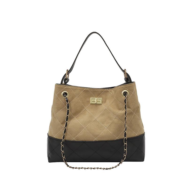 Pu Quilted Chain Tote Bag For Women With Lock Closure And Inner Pouch