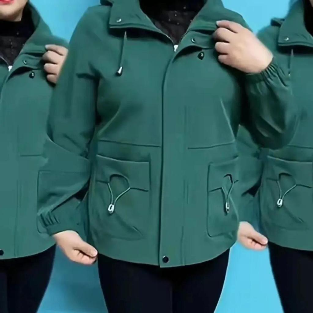 Spring and Autumn Loose Large Size Short Hooded Solid Color Women's Jacket Top