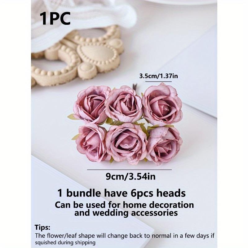 1 Bundle (6 Heads) Artificial Bouquet MINI Rose Tea Bud Letter DIY Wreath Material Candy Box Accessories Home Wedding Decoration Bride Wrist Flower