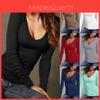 Tricou Elegant cu Mânecă Lungă, Culoare Solidă, Decolteu în V, Subțire, pentru Toamnă și Iarnă
