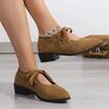 Fashion 2025 Vintage Lace Up Thick Heels Pumps Women Shoes 2025 Spring Pointed Toe Mary Jane Shoes Woman Plus Size Faux Suede Pumps 43