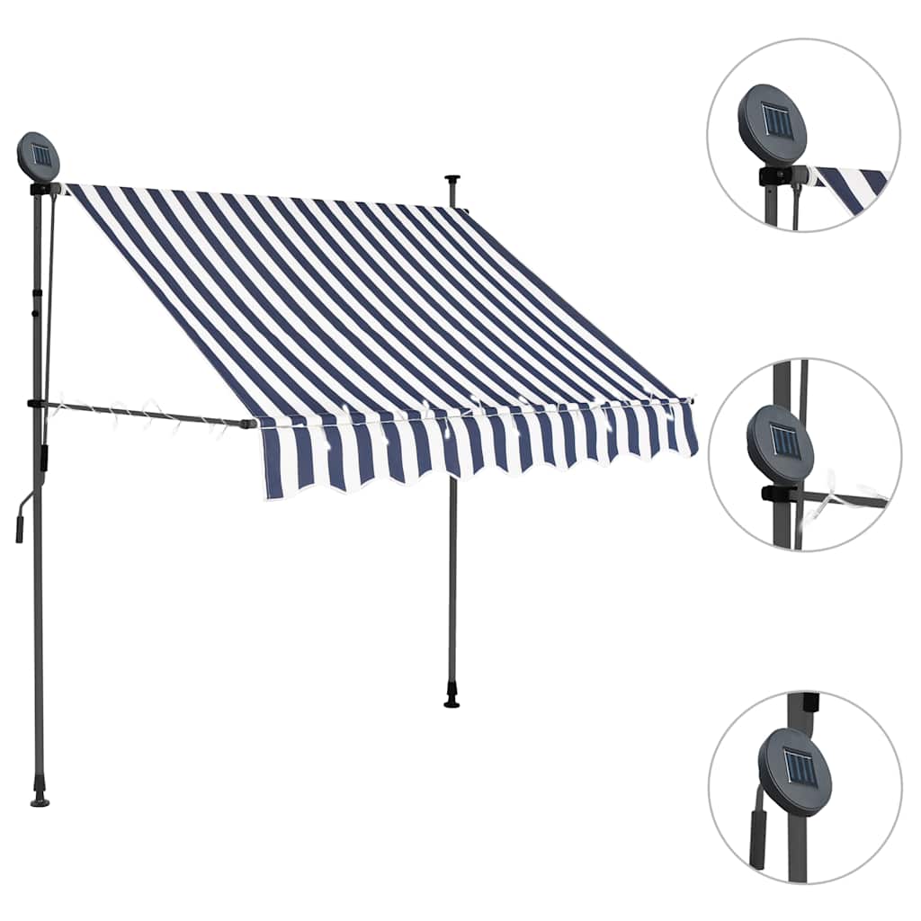 Vidaxl Hand-Crank Awning with LED, 100 Cm, Blue-White