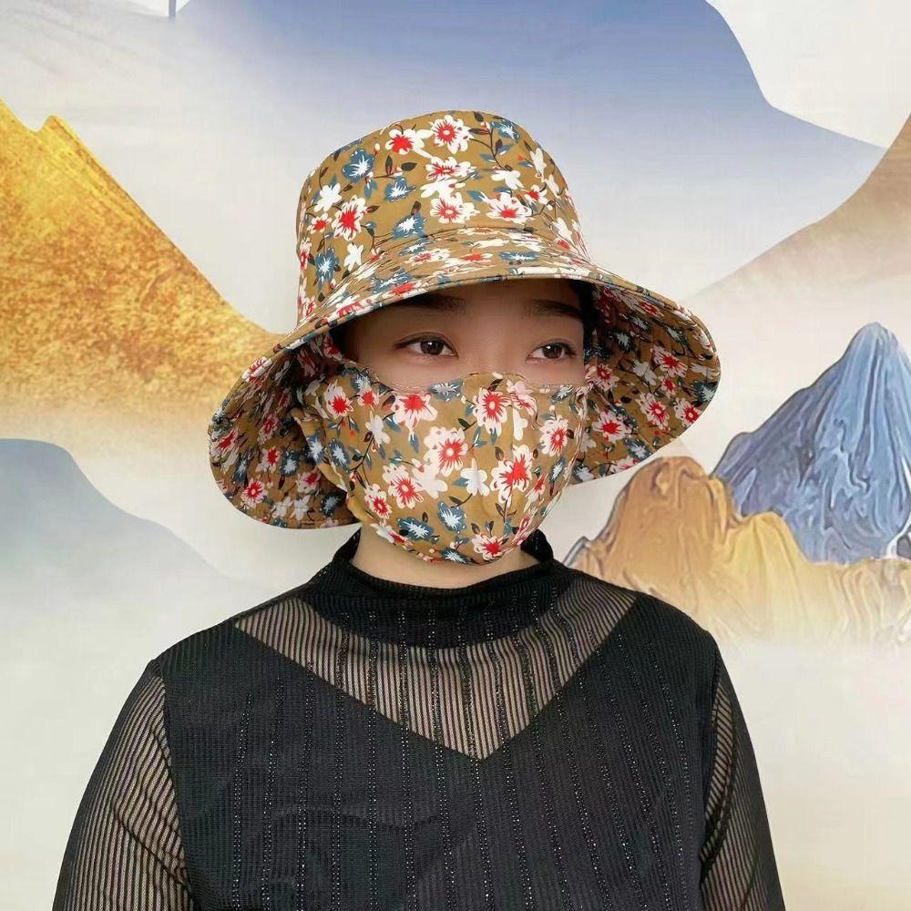 New Dust Mask Hat Unisex Flower Fisherman Hat Outdoor Protect Neck Anti-uv Sunscreen Hat Tea Picking Cap With Mask