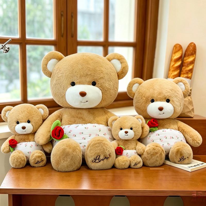 Rose Bear Stuffed Animal With Fluffy Flower Velvet For Valentines Day