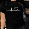 Heart Print T-shirt Short Sleeve Crew Neck Casual Top For Summer & Spring Women's Clothing Y2k Top