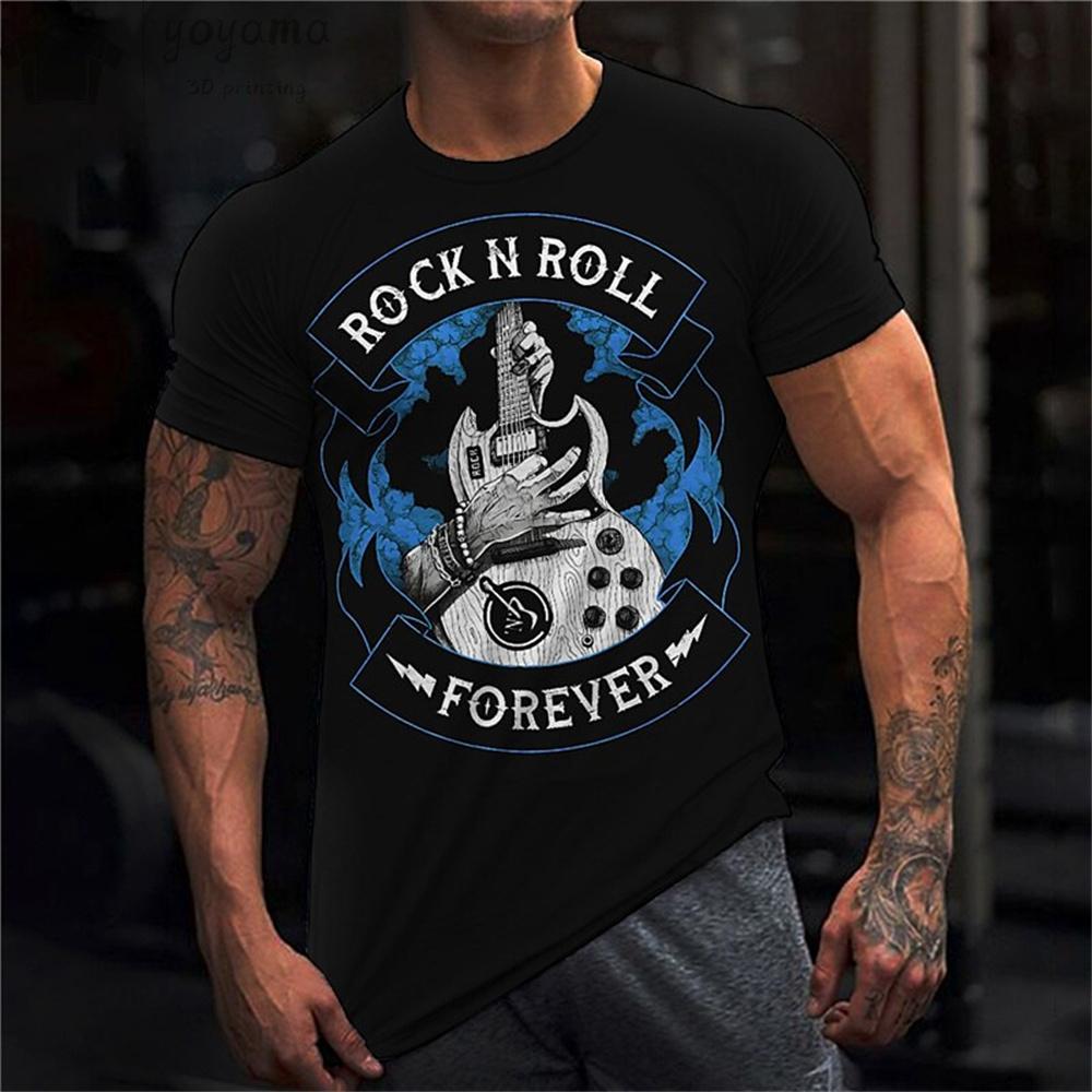 Haina cu imprimeu pentru chitara rock Haine vintage pentru barbati Haine de vara pentru barbati Tricou supradimensionat Tricou cu maneca scurta Tricou cu chitara pentru barbati