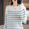 Autumn Winter Women O-neck Color Strip Pullover Wool Blend Fashion Soft Warm Sweater Cashmere Loose Casual Knit Base Top