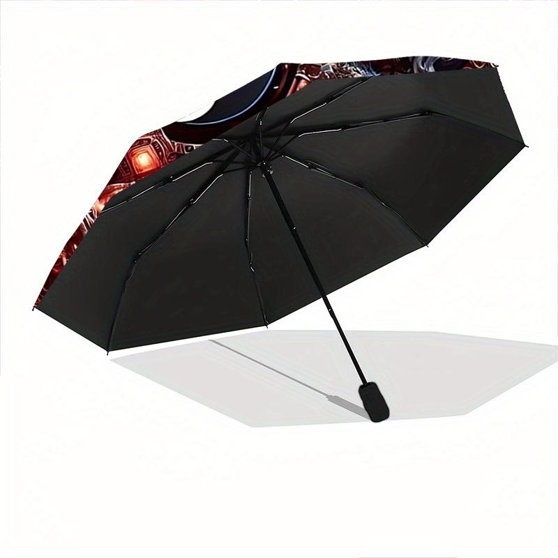 1pc Fire and Ice Yin Yang Dragons Fully Automatic Folding Portable Umbrella, 8 Iron Frames, Three-Fold Design, Suitable for All Seasons, Suitable