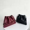 2025 New Genuine Leather Women's Bag~Sheepskin Drawstring Woven Underarm Bag Fashion Leisure Simple Garbage Bag Shoulder Bag