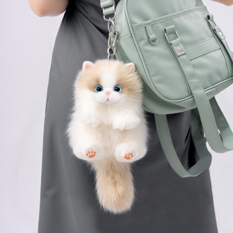 Cute Plush Cat Doll Pendant Keychain Girl Backpack Simulated Animal Stuffed Toy Couple Bag Hanging Decorative Gift