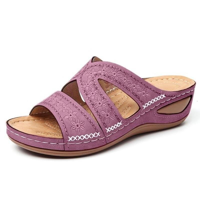XIHAHA Women Shoes Flat Sandals Beach Wedge Ladies Sweet Flower Sandals Solid Color Durable Shoes Soulier Girls Slippers Sneaker