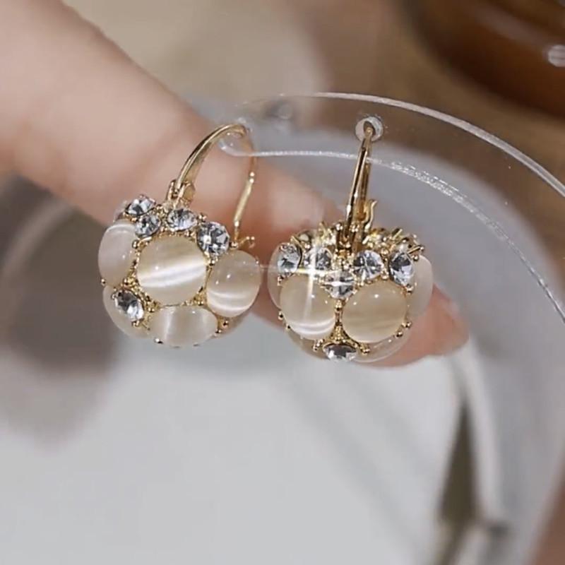 Elegantní náušnice s kulatou kuličkou z kamene kočičího oka - Jednoduchý, všestranný, trendy dámský doplněk