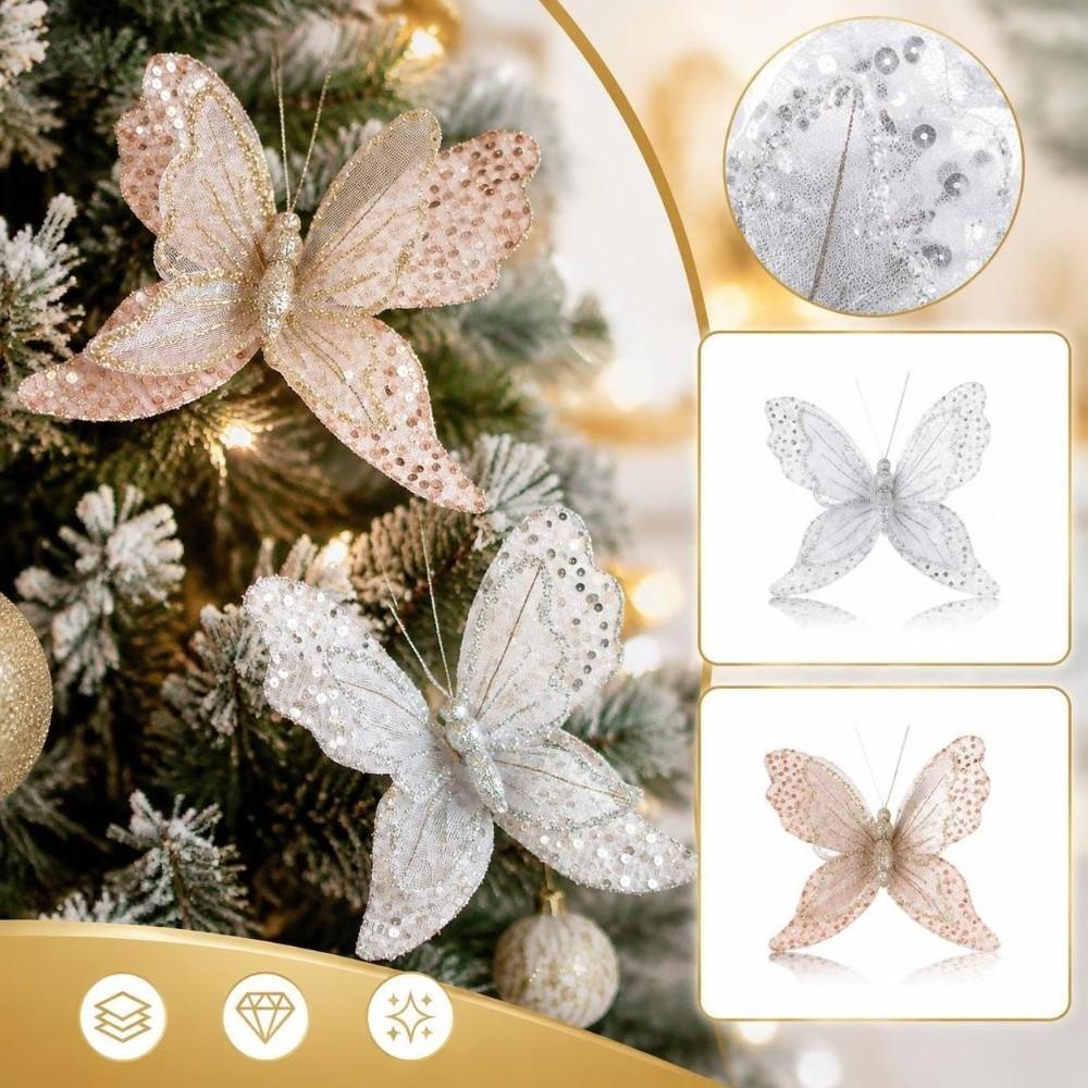 Sparkling Xmas Tree Glitter Butterfly Clip-On Artificial Sequin Butterfly Artificial