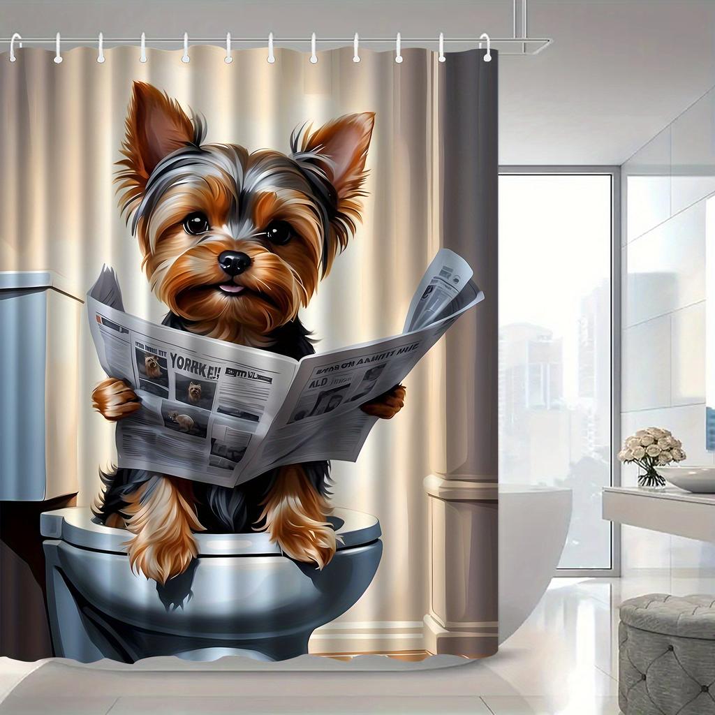 Jit1 Stück Yorkshire Terrier Muster Druck Duschvorhang, Hochwertiger Eleganter Einfach zu Installierender Badezimmervorhang für Heimdekoration,