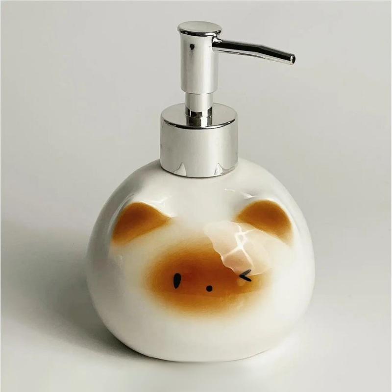 Ceramic Siamese Cat Hand Sanitizer Press Bottle Toilet Shampoo Shower Gel Packaging Bottle Dispenser For Liquid Soap