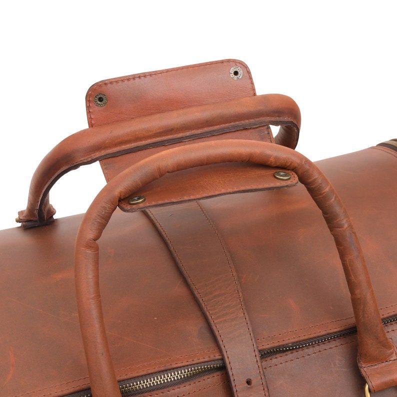 Handmade Brown Leather Duffle Bag: Personalized Weekender Travel Bag