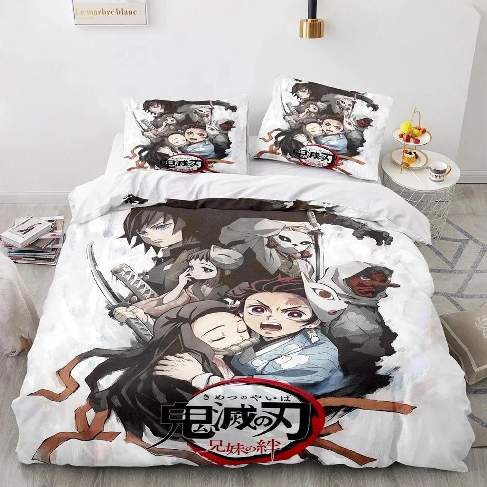 Set Biancheria da Letto Anime Demon Slayer Kamado Tanjirou Copripiumino Federa Piumone Matrimoniale King Queen Size Ragazzi Adulti A