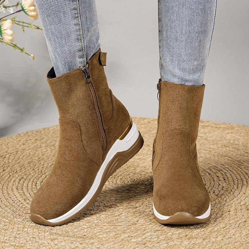 Women's Wide Width Suede Wedge Ankle Boots - Side Zipper Chunky Heel Boots for Fall, Slender Fit Platform Fashion Boots