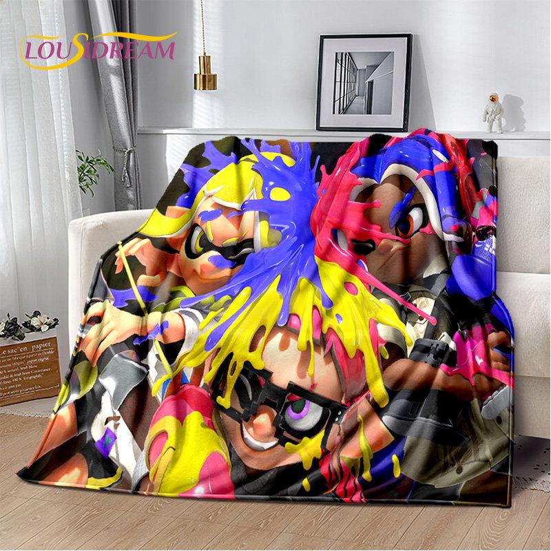 Spellen, Splatoon, Cartoon Zachte Pluche Deken, Flanellen Deken Deken voor Woonkamer Slaapkamer Bed Bank Picknickhoes Bettdecke